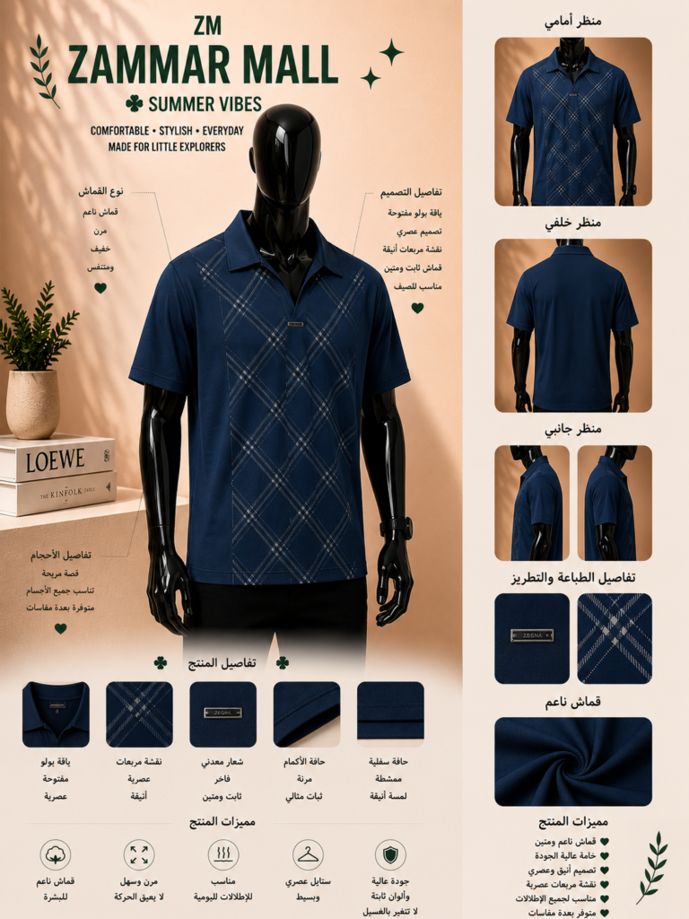 قميص  بولو ZEGNA Summer الكحلي – ستايل صيفي فاخ - صورة 4