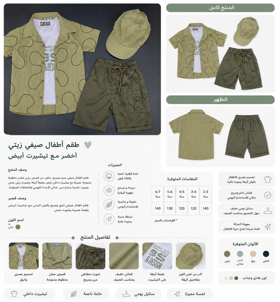 طقم أطفال صيفي كاجوال مع كاب – 4 ألوان - صورة 3