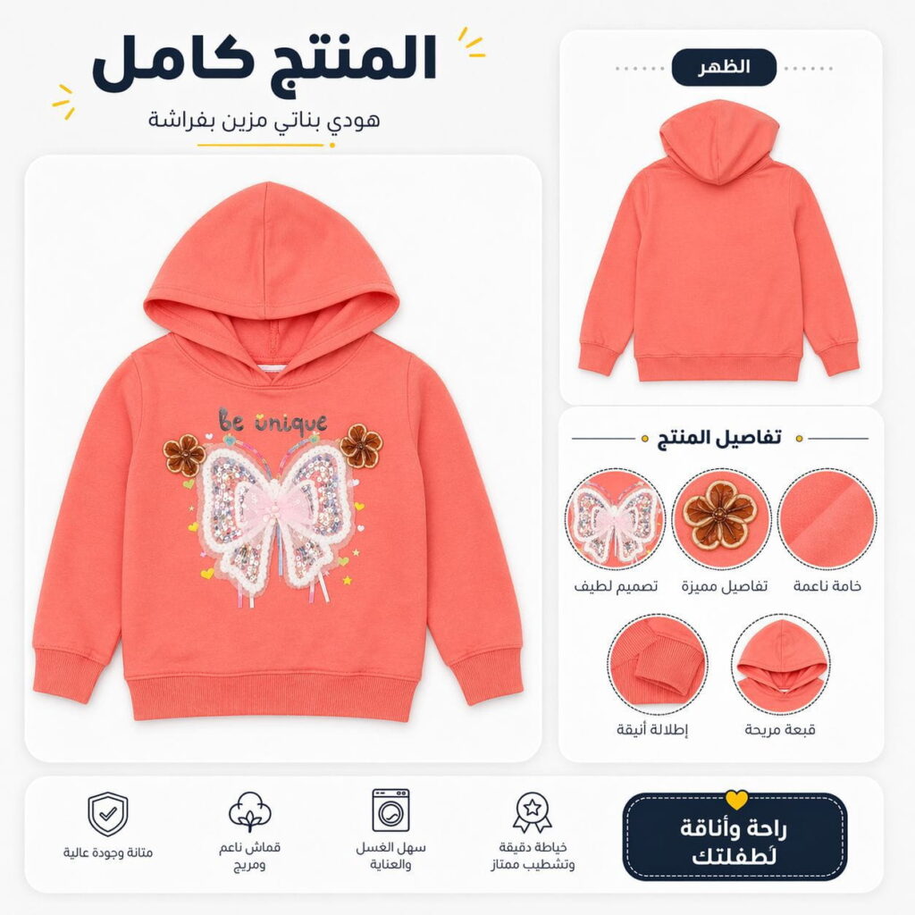 هودي بناتي بتصميم فراشة لامعة (نسخة) - صورة 1