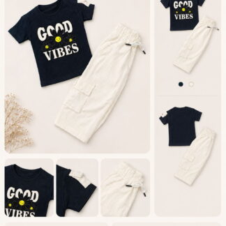 طقم بناتي ب ب صيفي Good Vibes قطعتين