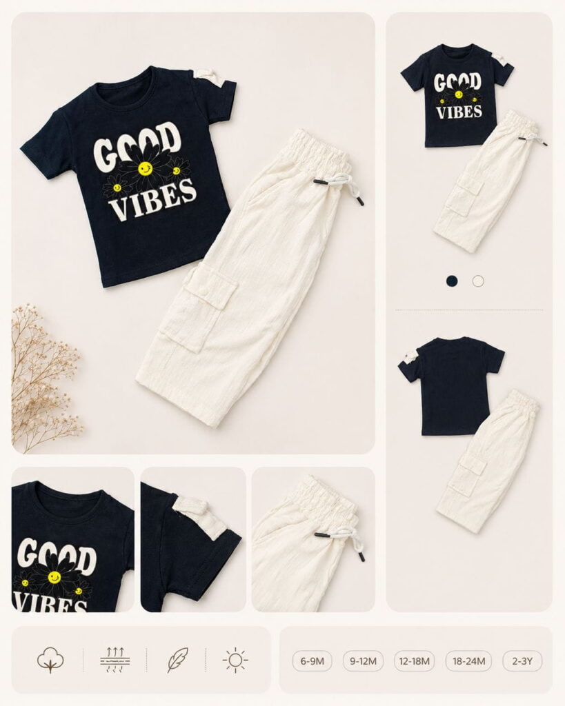 طقم بناتي ب ب صيفي Good Vibes قطعتين - صورة 1