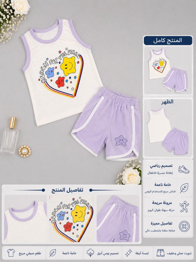 طقم شورت بناتي ب ب صيفي Reach For The Stars قطعتين - صورة 2