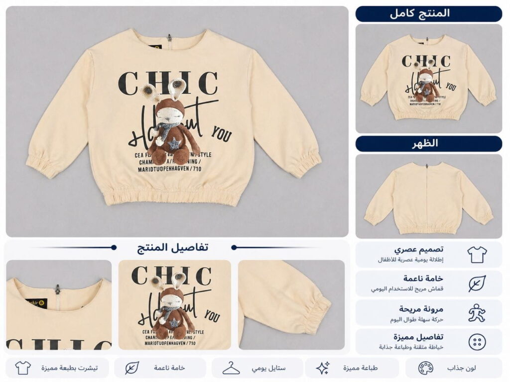 بلوزة بناتي وسط Chic بطبعة دب ناعمة - صورة 1