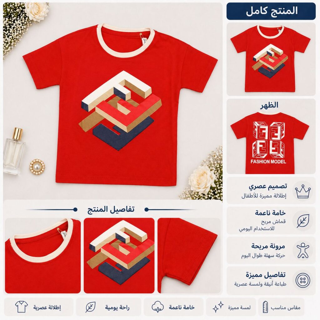 تيشيرت أطفال ب ب بطبعة هندسية عصرية - صورة 2