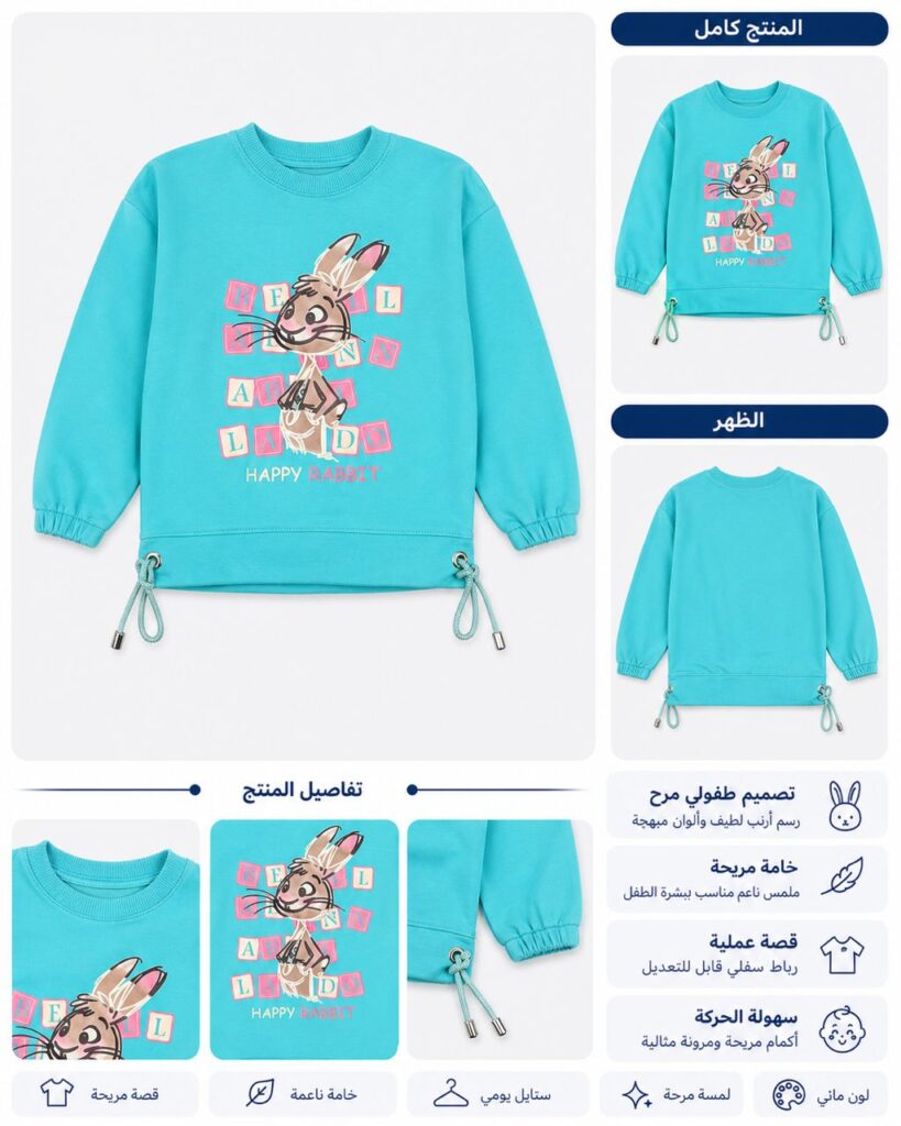 كنزة بناتي وسط Happy Rabbit لون سماوي - صورة 1