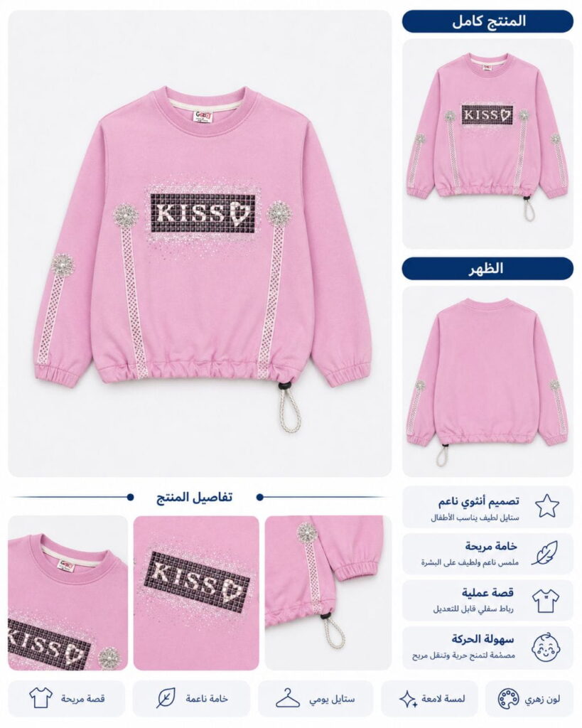 كنزة بناتي زهرية بتصميم Kiss لامع - صورة 1