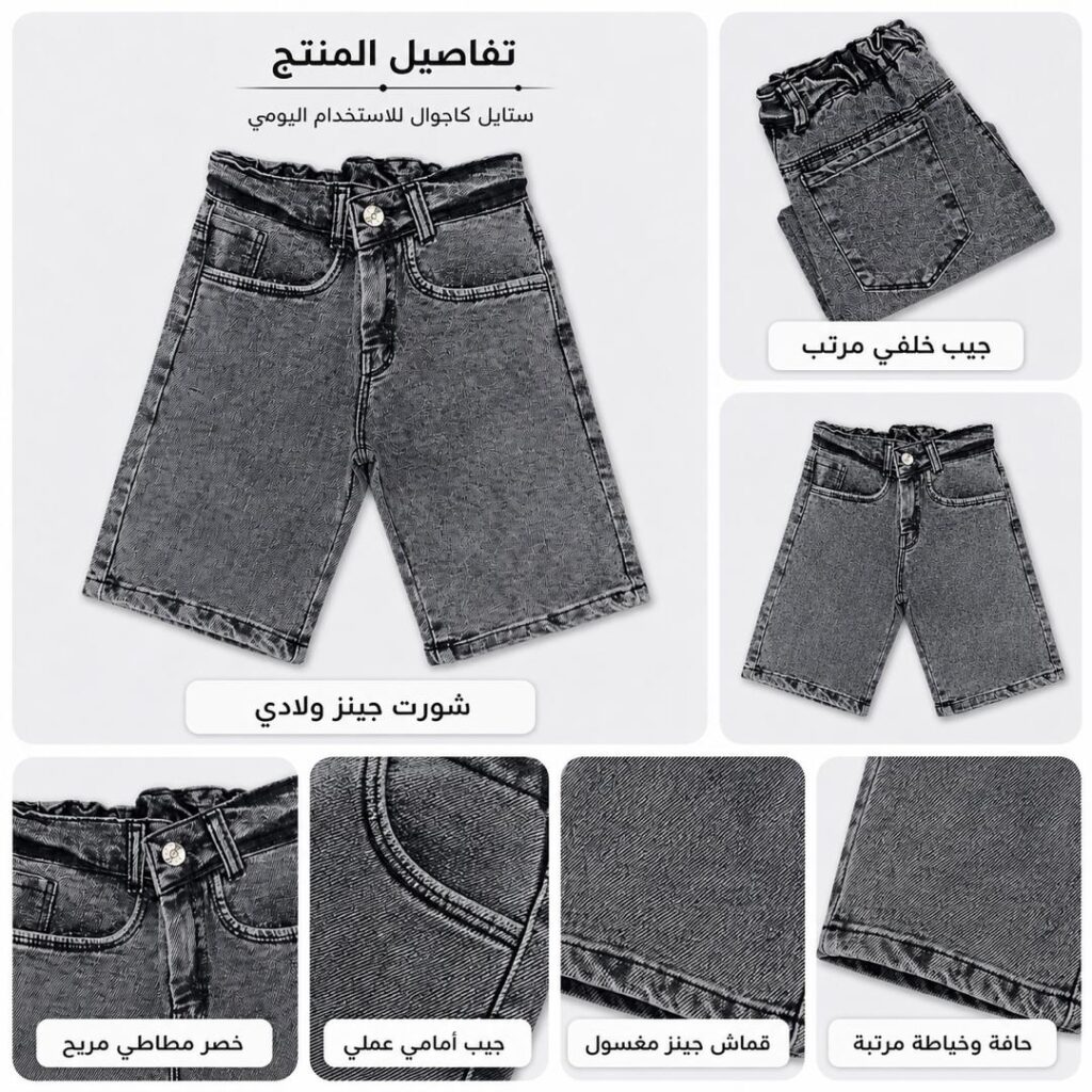 شورت جينز أطفال وسط رمادي غامق - صورة 1