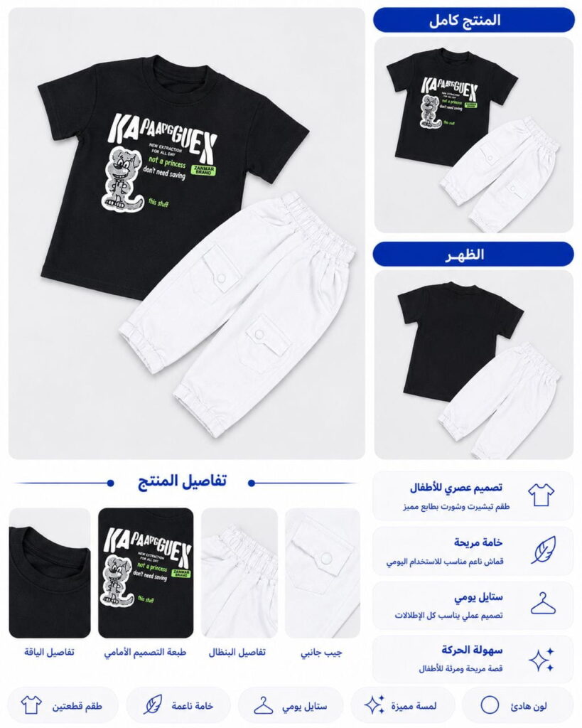 طقم أطفال ب ب + وسط صيفي قطعتين KAPAANGUEX – تيشيرت + شورت - صورة 1