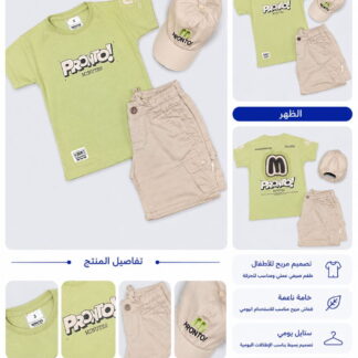 طقم أطفال ب ب صيفي ثلاث قطع PRONTO – تيشيرت + شورت + كاسكيت