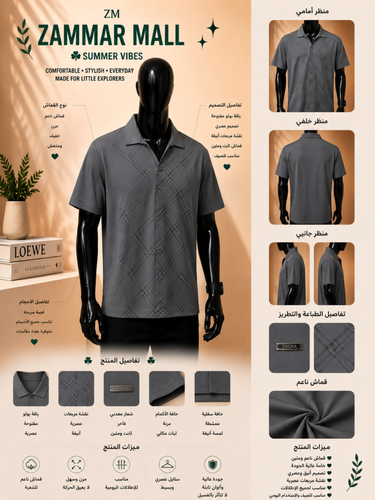 قميص  بولو ZEGNA Summer الكحلي – ستايل صيفي فاخ - صورة 1