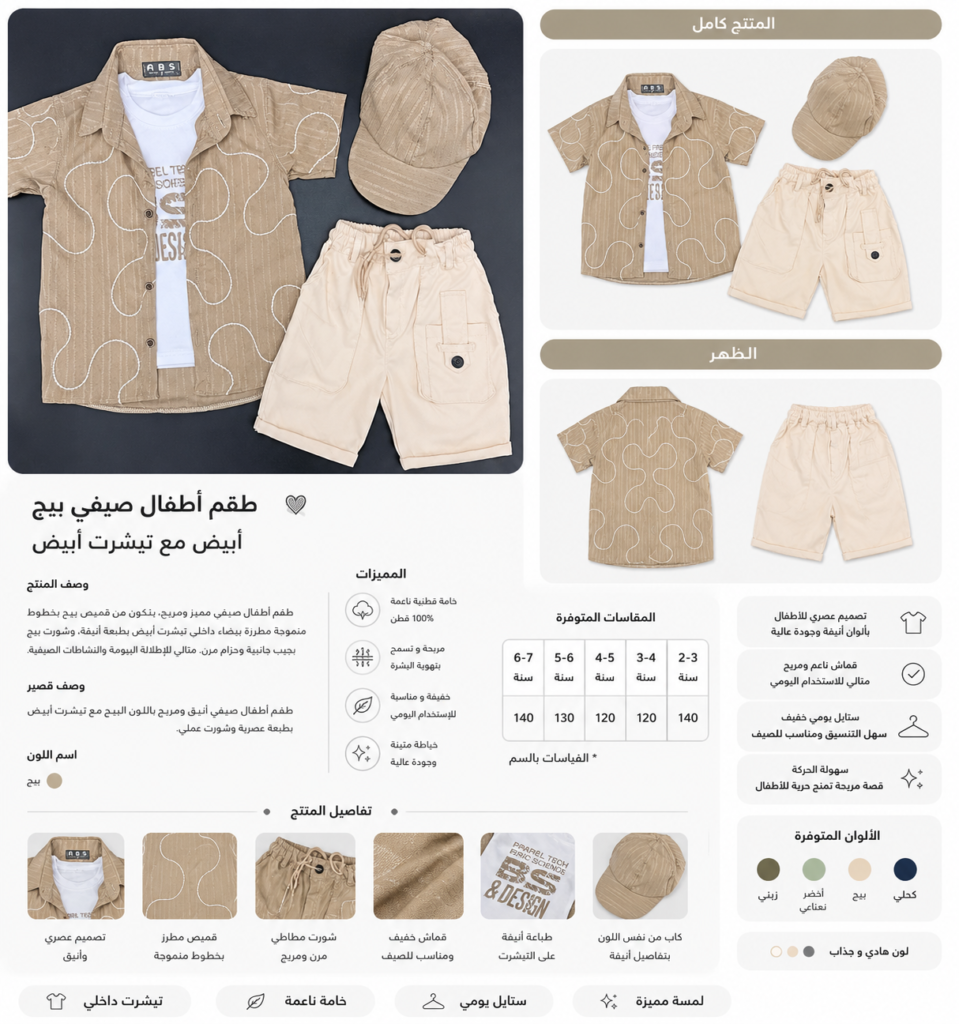 طقم أطفال صيفي كاجوال مع كاب – 4 ألوان - صورة 5