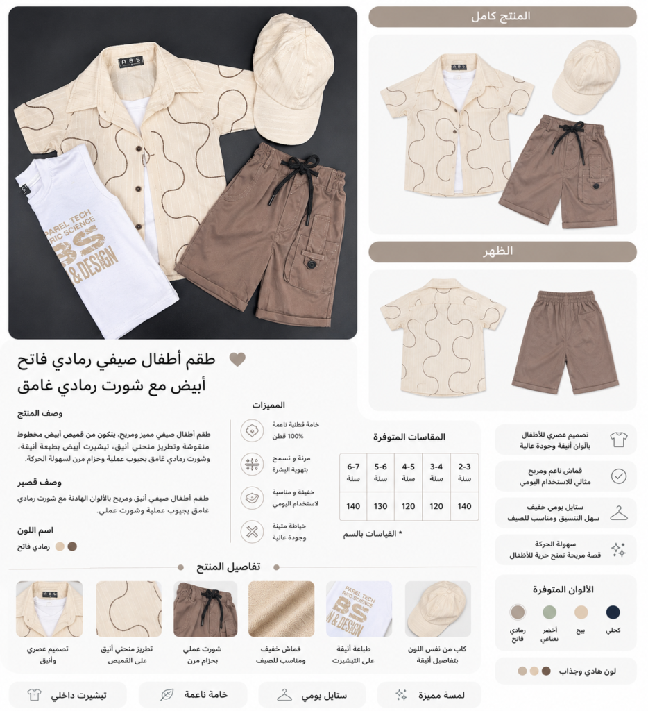 طقم أطفال صيفي كاجوال مع كاب – 4 ألوان - صورة 6