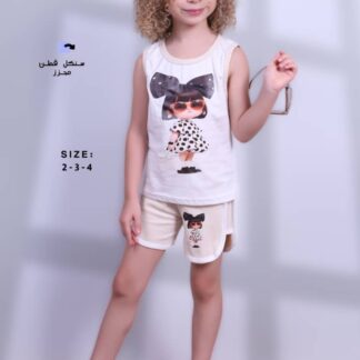 بيجامة بناتي قطن محزز ب ب